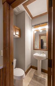 ジャクソンにあるModern Comfort Near Trails and Town in Jacksonの白いトイレと洗面台のあるバスルーム +9枚の写真