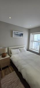 a bedroom with a large bed and a window at Turtle Cove in Portrush