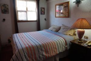 a bedroom with a bed with a lamp and a window at Suites Poza Real in Tequisquiapan +1 photo