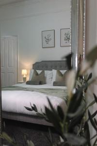 een slaapkamer met een bed met een grote spiegel bij Henderson Home Sleeps 3 with Allocated Parking in Pallion