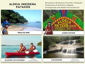 a collage of photos of people on a boat in the water at Pousada Caiçara Zen in Paraty