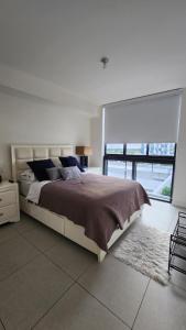 a bedroom with a large bed and a large window at acogedor apartamento en centro in Miami +5 photos