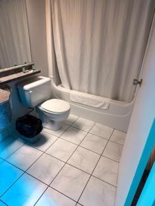 a bathroom with a white toilet and a shower at Auberge Canadienne in Temiscaming +10 photos