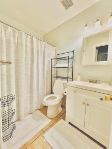 a bathroom with a toilet and a sink and a shower at Charming 4BR 4BA Townhouse In Annandale, VA in Annandale