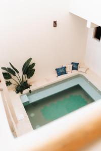 a swimming pool in the middle of a room at Izkina casa hotel centro cozumel in Cozumel