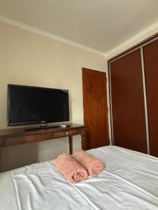 Giường trong phòng chung tại 1ro de Mayo hermoso depto céntrico