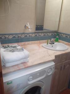 y baño con lavabo y lavadora. en Apartamento Prado, en La Solana