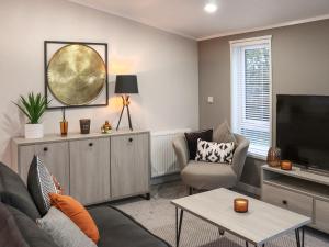 a living room with a couch and a tv at 38 At The Sanctuary Lodges - Uk50850 in Carnguwch