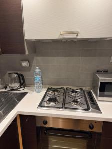 eine Küche mit Herd und Mikrowelle in der Unterkunft Appartamenti Mazzini in Turin