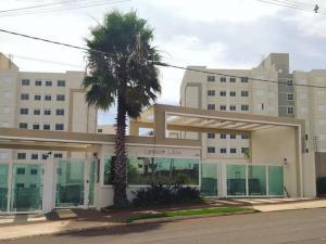 a palm tree in front of a building at Apartamento com piscina e garagem privativa in Londrina