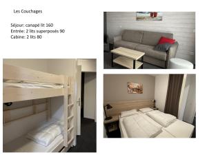 a room with a bunk bed and a couch at Studio à Gourette avec Piscine et Animaux Admis pour 6 Pers. - FR-1-860-41 in Gourette +4 photos