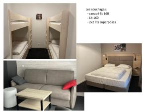 two pictures of a room with bunk beds and a couch at Gourette - Duplex 8 pers, 60 m², animaux admis - FR-1-860-10 in Gourette