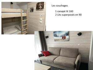 a living room with a couch and a bunk bed at Studio à Gourette avec piscine, 4 pers., animaux admis - FR-1-860-42 in Gourette +3 photos