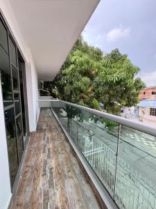 an empty balcony with a view of the water at Maru apartamentos in Cartagena de Indias +22 photos