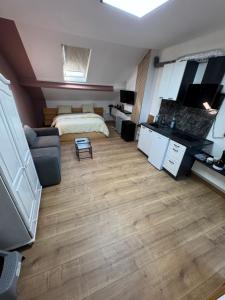 ein großes Wohnzimmer mit einem Bett und einer Couch in der Unterkunft FERTILE in Charleroi