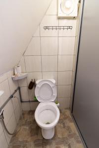 a small bathroom with a toilet in a stall at Kanso Hill Lowii Cottage in Kampong Kundassan +7 photos