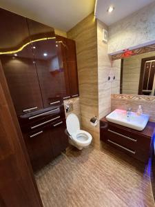 a bathroom with a toilet and a sink at Apartament w Ostródzie in Ostróda