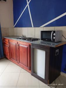 a kitchen with a stove and a microwave at Nomanini Guesthouse in Nelspruit +22 photos