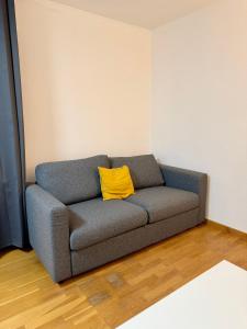 Sofá gris con almohada amarilla en una habitación en Napoléon 1er City Studio, en Luxemburgo 1 foto más