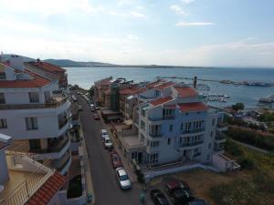 an aerial view of a city with buildings and the water at Hotel Filland in Sozopol