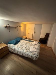 ein Schlafzimmer mit einem großen Bett in einem Zimmer in der Unterkunft L Atypique Briviste - Villa Montyon in Brive-la-Gaillarde