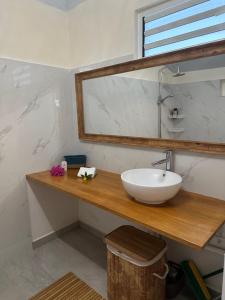 un baño con lavabo y espejo en Manahiti properties, en Moorea