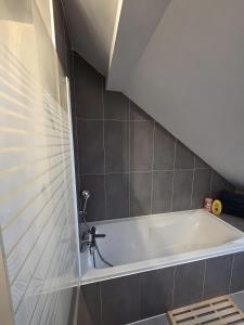 a bathroom with a bath tub in a room at Appartement proche Strasbourg in Bischheim