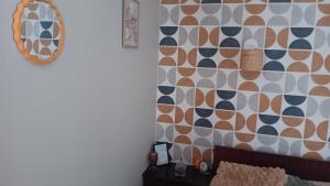 a room with a wall with a patterned wall at Le domaine du Champ Han in Saint-Hilaire-du-Harcouët +23 photos