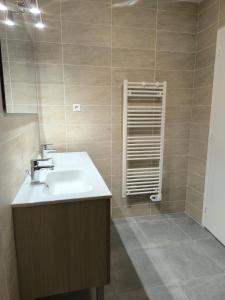 a bathroom with a sink and a mirror at Kerhuella in Saint-Ségal +23 photos