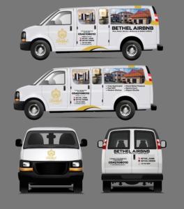 three photographs of a white van with different at BethelAirbnb 