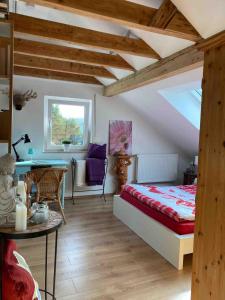 Postel nebo postele na pokoji v ubytování Appartement mit Panoramablick über Aschaffenburg