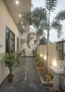 um pátio com pia e palmeiras em um edifício em Hare Krishna Homestay em Agra mais 15 fotografias