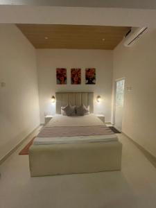 a bedroom with a large bed with two paintings on the wall at Dambulla Village Stay in Dambulla +14 photos
