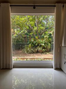 a window with a view of a garden at Dambulla Village Stay in Dambulla