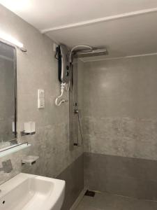 a bathroom with a shower and a sink at Dambulla Village Stay in Dambulla