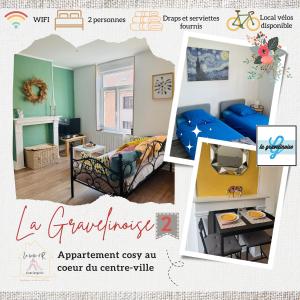 eine Collage mit Fotos eines Zimmers in der Unterkunft La Gravelinoise 2 in Gravelines