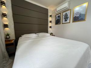 una camera da letto con un grande letto bianco con due cuscini di Ap Setor universitário a Goiânia Altre 19 foto
