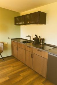 a kitchen with a sink and a counter top at Chalet Marter in Sellingen