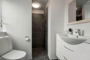 een witte badkamer met een toilet en een wastafel bij C11690-Hemmet-Lukkebjerg-7 in Falen +37 foto's