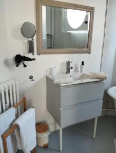 ein Badezimmer mit Waschbecken und Spiegel in der Unterkunft Les Cocons de Stéphanie in Vichy