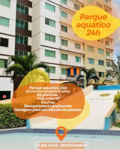 ein Flyer für ein Hotel vor einem Gebäude in der Unterkunft Riviera Park in Caldas Novas