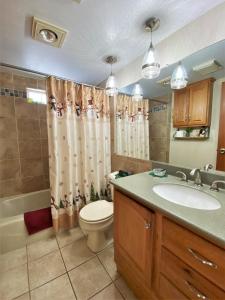 セント・イグナスにあるHazel Houseのトイレ、洗面台、シャワー付きのバスルーム