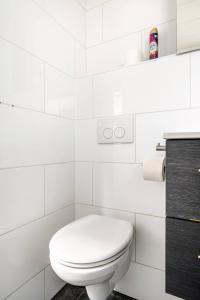 a white bathroom with a toilet and a sink at The Alkmaar Family House in Alkmaar +16 photos
