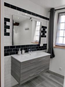 un baño con lavabo y espejo en Duplex chic et pratique, en Nogent-sur-Seine 22 fotos más