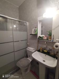a bathroom with a sink and a toilet and a mirror at Seleucia DaR Umm Qais in Um Qeis