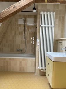 a bathroom with a tub and a shower and a sink at Schulze am Markt in Lichtenfels