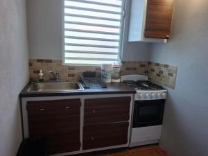 a kitchen with a sink and a stove at Hacienda El Palmar A in Vega Baja