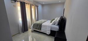 une chambre avec un lit et une fenêtre dans l'établissement Nkuche Apartments, à Lusaka