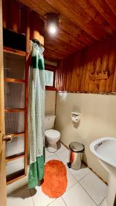 een badkamer met toilet en wastafel bij Salto del Indio - Cabañas Lemunantu in Manzanar +60 foto's