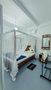 ein Schlafzimmer mit einem Bett mit Moskitonetz in der Unterkunft Cottage Haven Villa in Galle + 27 Fotos